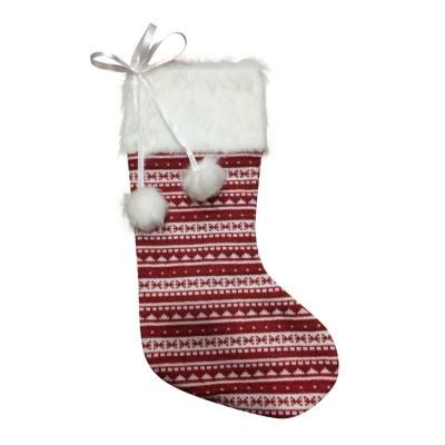 Striped Navidad Gift Socks Knitted Fur Christmas Stocking for Hanging Decoration