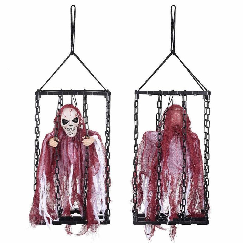 Animated Hanging Shaking Ghost Chained Halloween Decor Sound Sensor Flashing Eyes Pack of 3