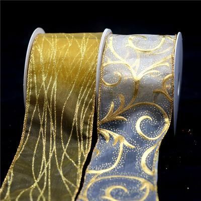Free Sample Sliver Mesh Ribbon 75 mm Solid Color Wired Ribbon for Gift Packing