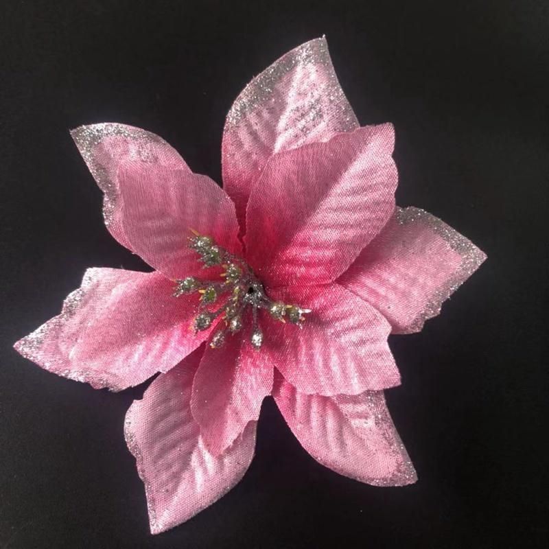 Poinsettia Christmas Flowers Glitter Christmas Poinsettia Clips Artificial Christmas Picks