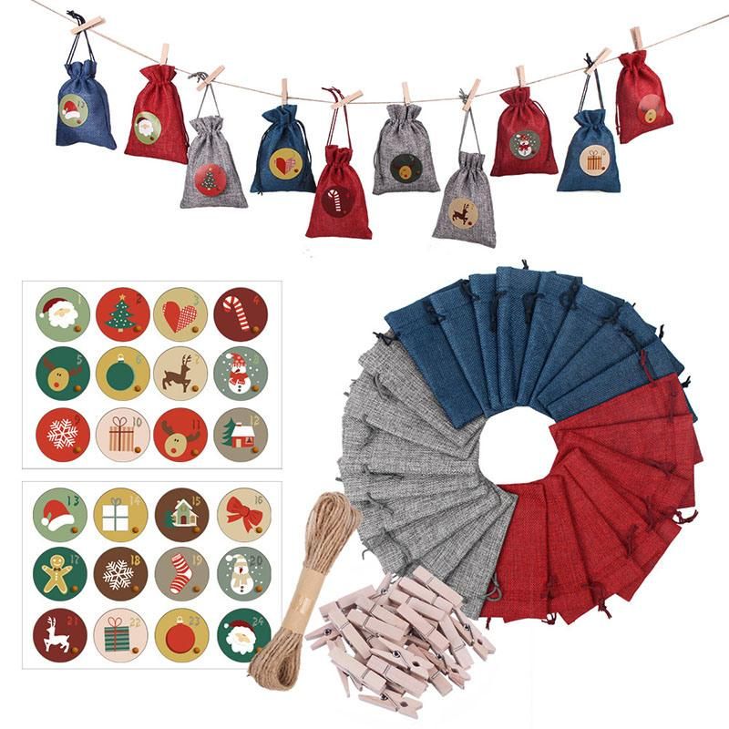 Amazon 24 PCS Advent Calendar Countdown Christmas Decorations Sets Hanging Cotton Drawstring Gift Bag