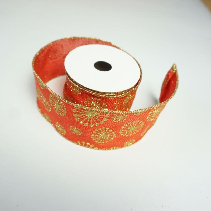 Christmas Linen Ribbon Merry Christmas Ribbon Christmas Tree Ribbon Garland Wired Printed