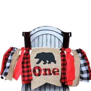 Lumberjack Banner for 1 St Birthday Decorations High Chair Fabric Garland