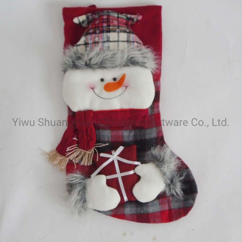 Christmas Stocking with Santa Deer for Holiday Wedding Party Decoration Hook Ornament Craft Gifts