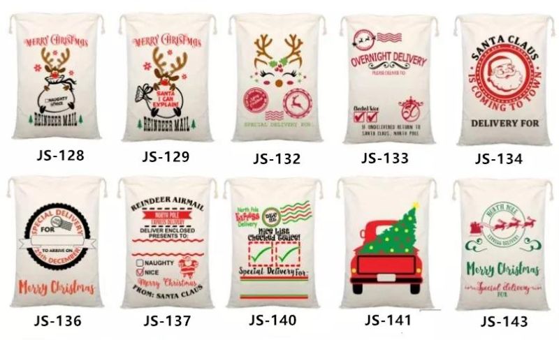 00% Cotton Drawstring Santa Sack Personalized Christmas Gift Bags Canvas Santa Sack