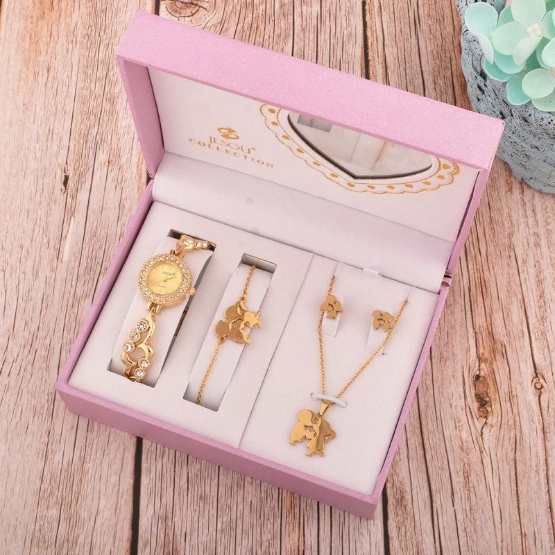 Customized Mother′s Day Gift Set with Love Heart Metal Jewelry Set and Watch
