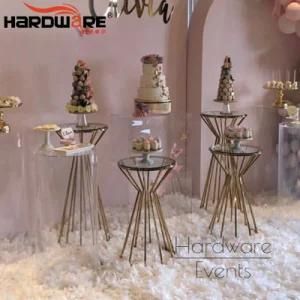 Party Rental Gold Stainless Steel Base Glass Top Mini Cake Table for Wedding