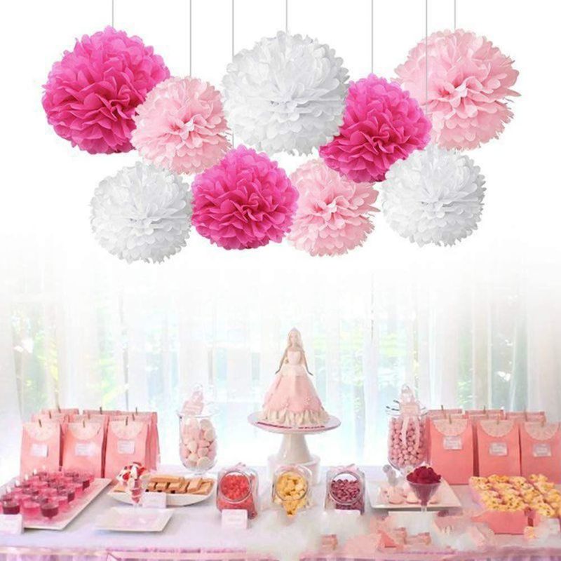 Party Decoration Hanging Paper Fans, POM Poms Flowers, Garlands String Polka DOT and Triangle Flags for Parties