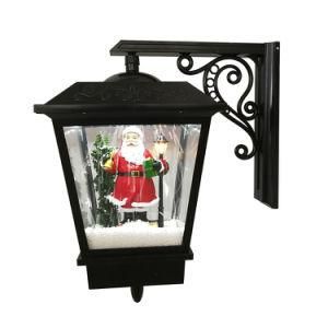 BSCI Factory Wholesale Black Falling Snow Function Musical LED Wall Mount Hanging Christmas Lamp with Santa Feature