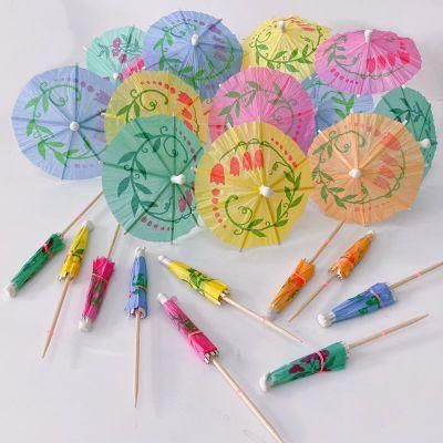 Party Supplies Decorative Wooden Flower Umbrella Cocktail Picks for Cake/Ice Cream/Juice Party Decoration