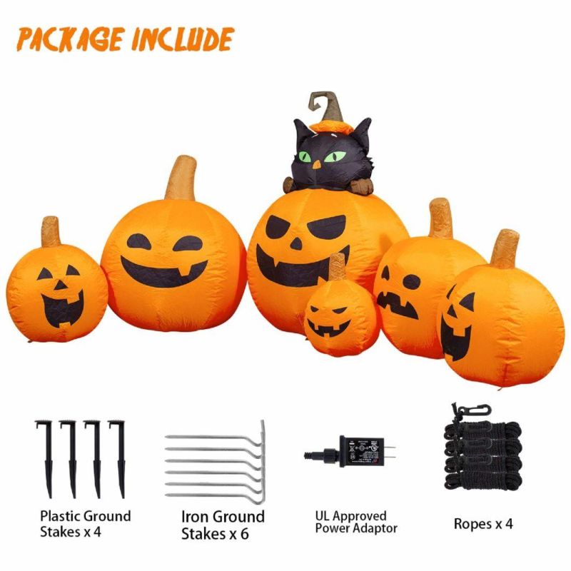 9 FT Long Halloween Inflatables Pumpkin with Witch′ S Cat Outdoor Halloween Decorations with Build-in LEDs, Blow up Halloween Decorations