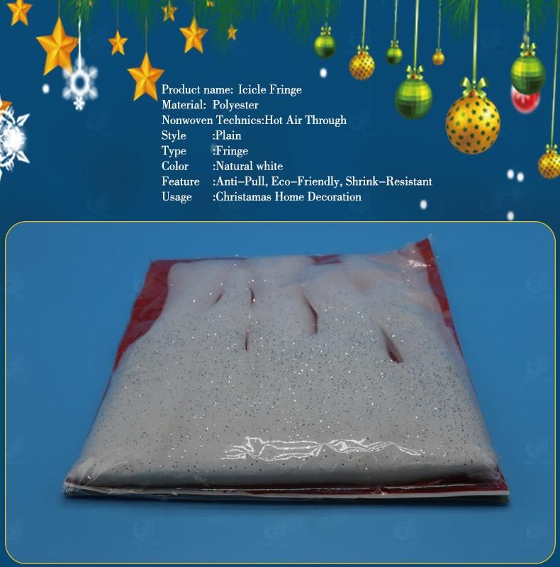 Fire Proof White Glittered Artificial Christmas Craft Icicle Snow Fringe