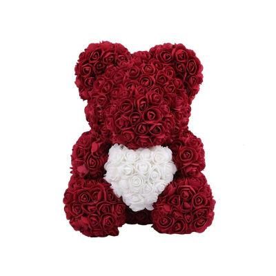 Beautiful Handmade Preserved Red Design Christmas Valentines Day PE Rose Bear Gift 25cm