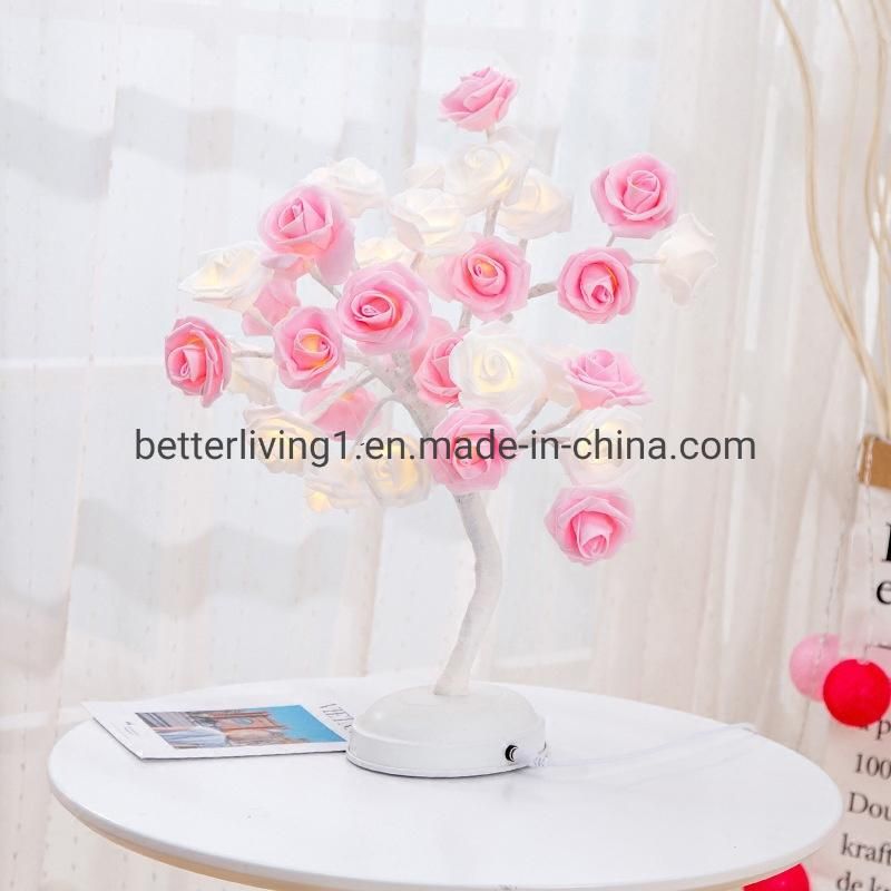 Home Decor Battery Powered Flower Rose Night Light Rose Tree Lamp Flower Light for Home Bedroom Desk Valentine Wedding Decoration
