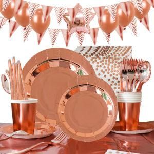 Rose Gold Paper Plates Paper Cups, Straws, Champagne Theme Decorations