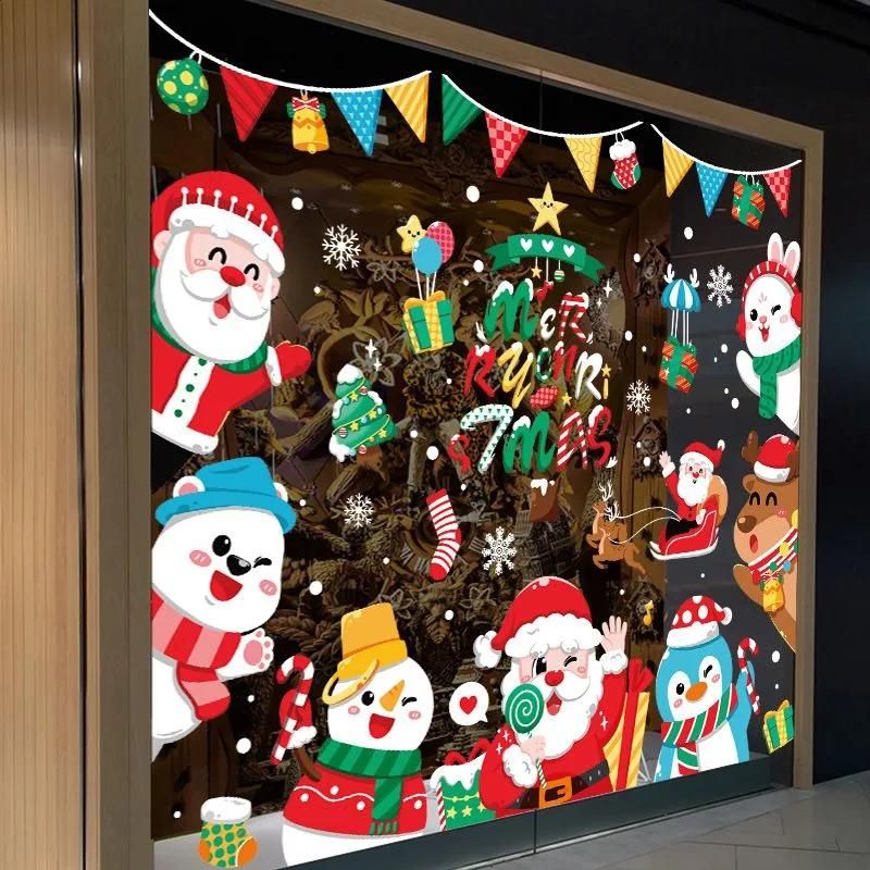 Static Clings Printed Window Clings PVC Sticker Waterproof Christmas Static Sticker Christmas Wall Home Room Decoration