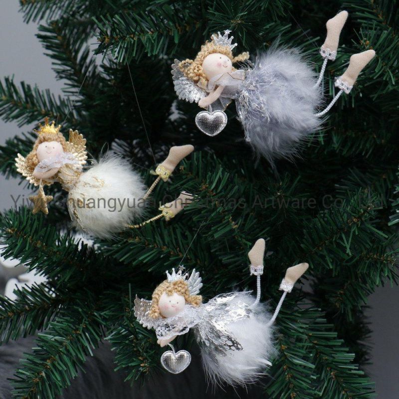 Stock New Design High Sales Christmas Plush Angel for Holiday Wedding Party Decoration Supplies Hook Ornament Craft Gifts