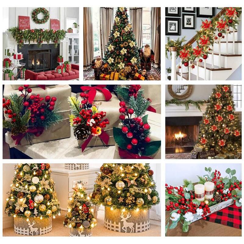 Glitter Artificial Poinsettia Flowers Christmas Wreath Christmas Tree Flowers Ornaments