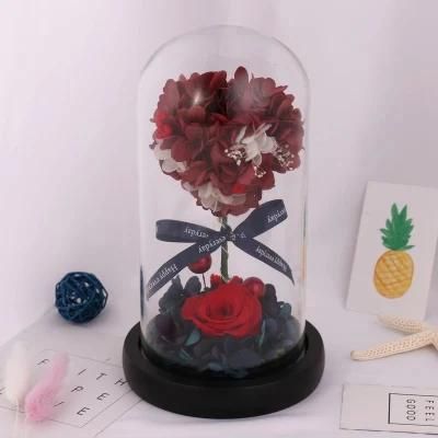 Beautifu Lchristmas Gifts Multiple Colours Preserved Everlasting Real Rose Flower in Glass Dome with Best Wishes