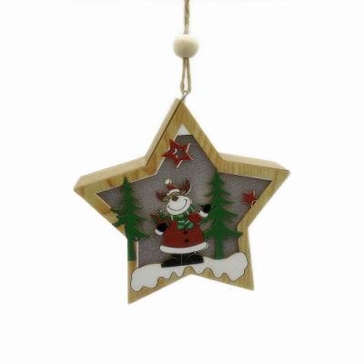 Christmas Tree Ornaments Wooden Star Shape LED Lights
