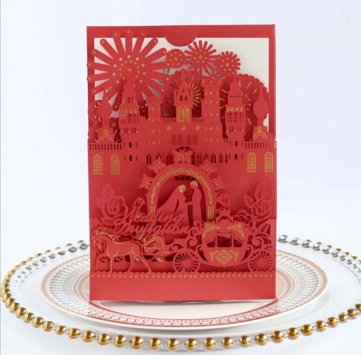 Hard Cover 3D Laser Cut Paper Greeting Cards Custom New Design Invitation Wedding Card