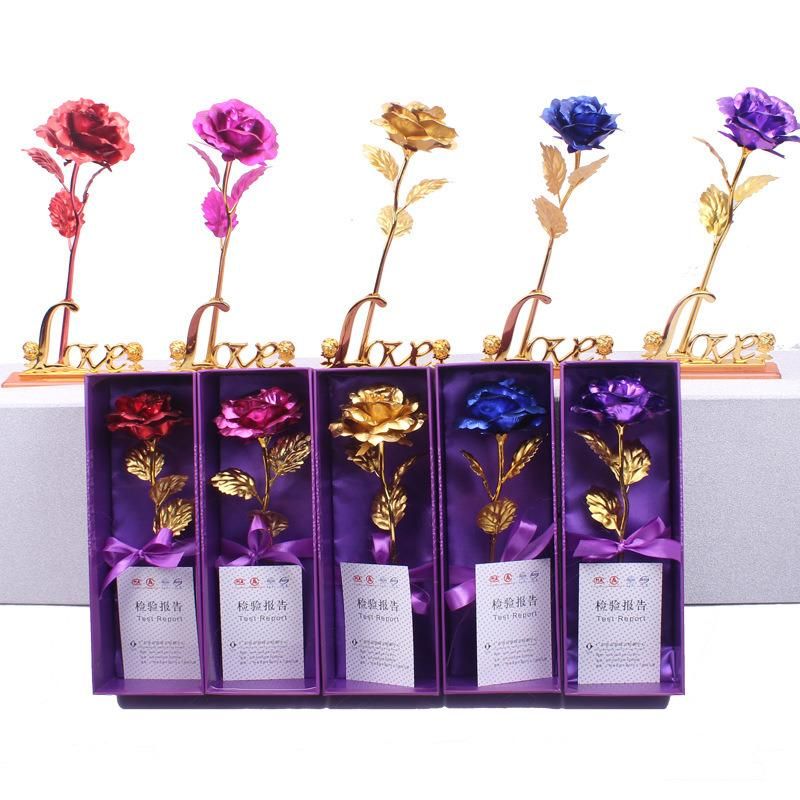 Hot Selling Valentines Rainbow Galaxy Rose Flower 24K Gold with Box