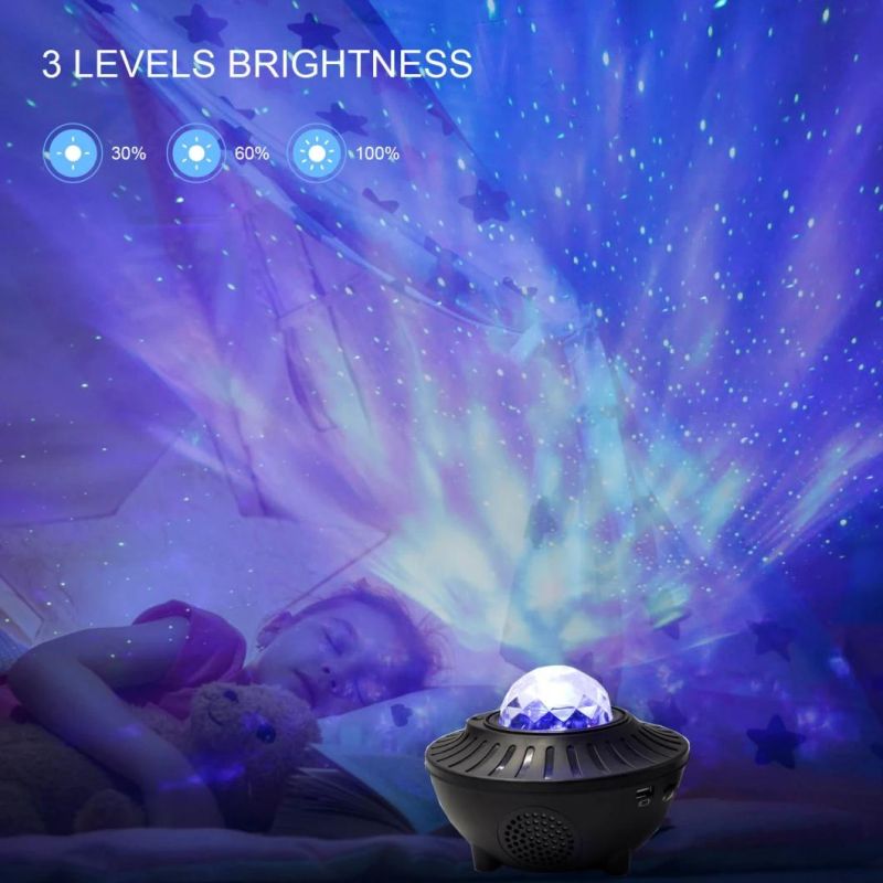 Custom Logo USB LED Star Night Light Music Starry Water Wave LED Projector Light Bluetooth Projector Sound-Activated Projector Light Decor