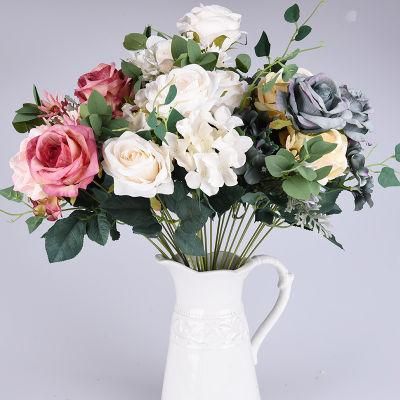 Artificial Roses Flowers Arrangement Silk Bouquet for Home Office Parties Bridal and Wedding Decoration