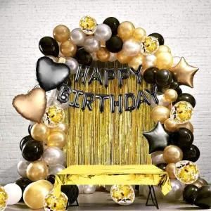 Party Decorations Black Gold Balloon Happy Birthday Banner Tablecloth