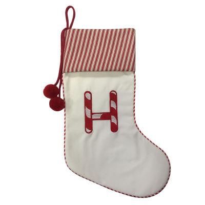 20 Inches Canvas Monogram Christmas Stockings Xmas Rustic Personalized Stocking Embroidered Letter Decoration for Decor (H-N)