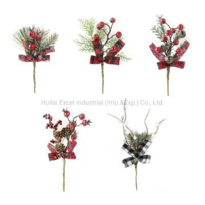 Mini Christmas Berry Pick Decoration Natural Pinecone Floral Branch Pick