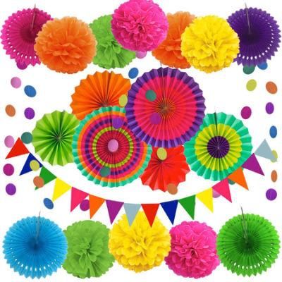 Multi-Color Hanging Paper Fans Sets