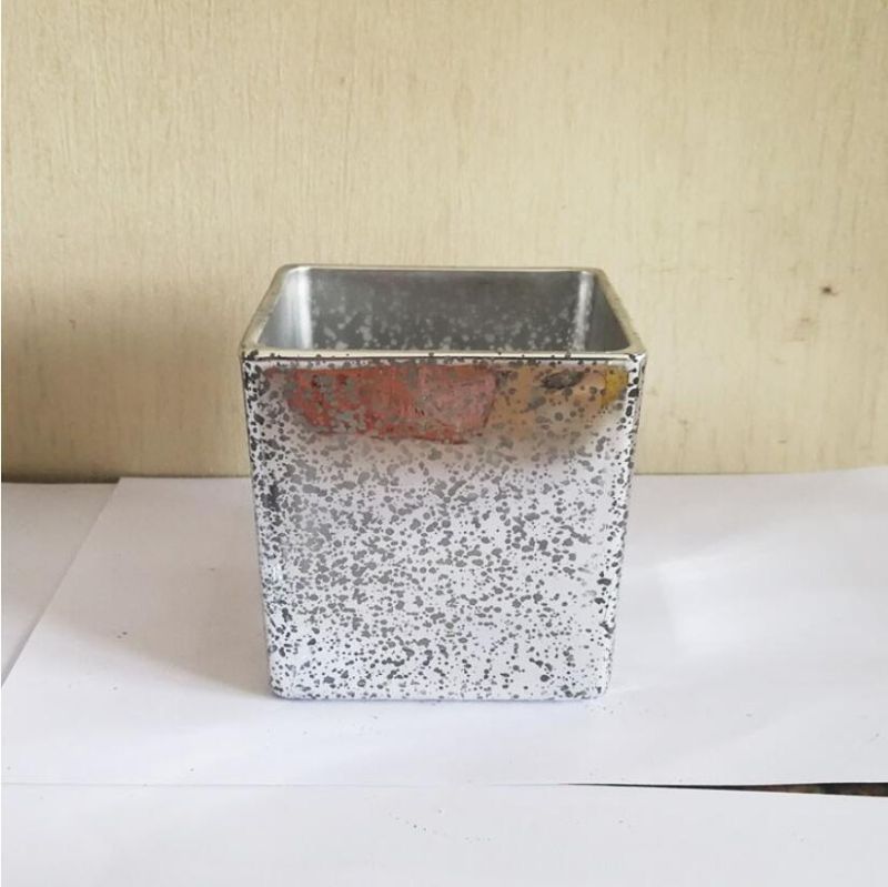 Wholesale Silver Electroplate Candle Cup Nordic Square Glass Candle Jars