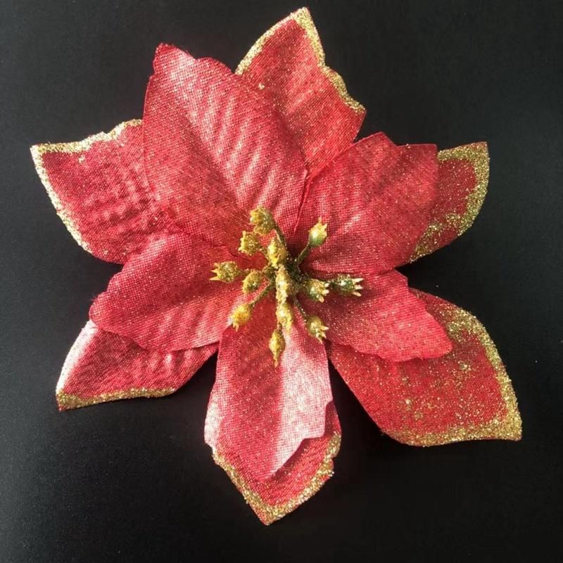 Poinsettia Christmas Flowers Glitter Christmas Poinsettia Clips Artificial Christmas Picks