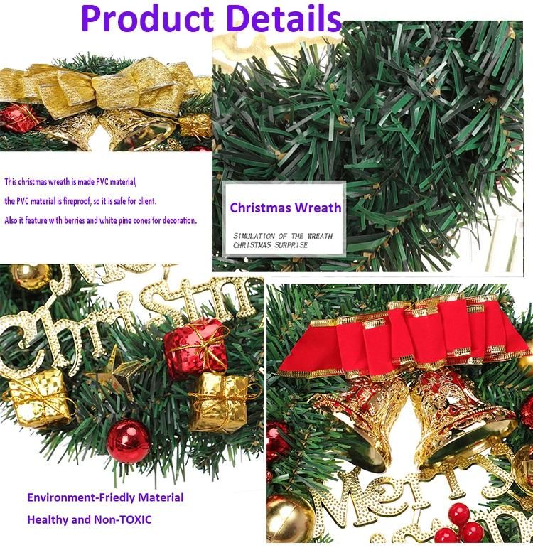 20cm 30cm 40cm Handmade Artificial Christmas Wreath with Lights for Sale