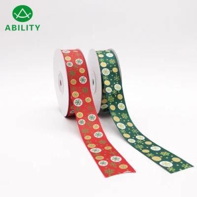 Hot Selling Polyester Snow Printed Chiristmas Grosgrain Ribbon