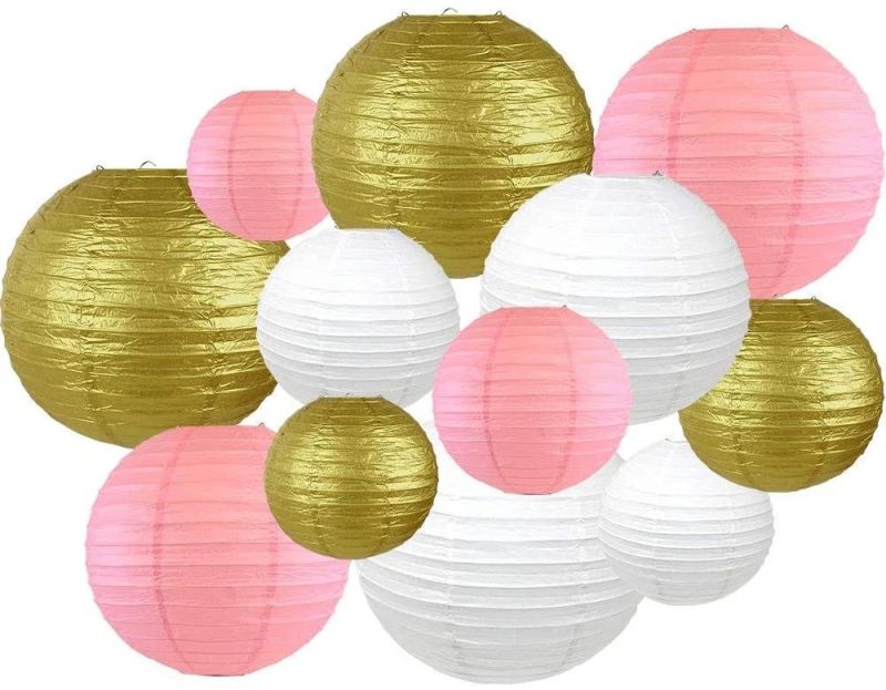 Art Decorative Round Chinese Paper Lanterns 12PCS Assorted Sizes Colors Hanging Party Decorations Set Paper Lanterns for Wedding Birthday Bridal Baby