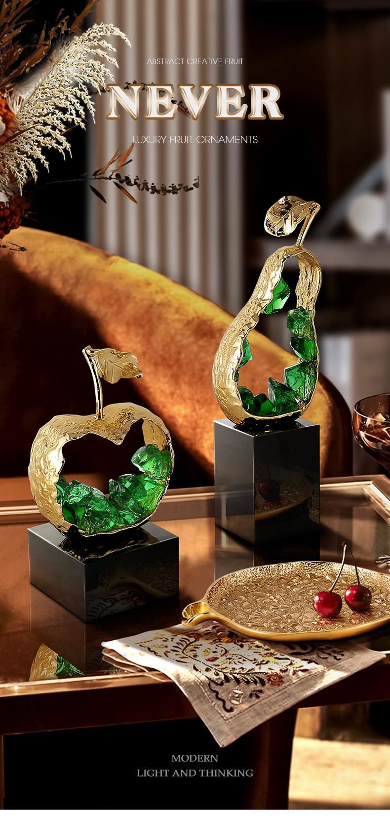 Modern House Decor Living Room Home Luxury Crystal Ore Green Ornaments Pear Apple Decoration