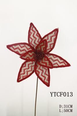 Ytcf013 Hot Selling Velvet Red Poinsettia Flowers Christmas Florals