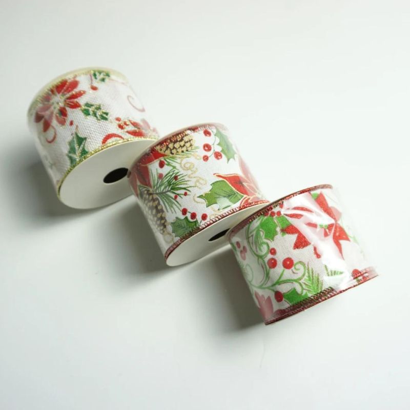 Custom Printed Wired Christmas Craft Satin Ribbon Wholesale