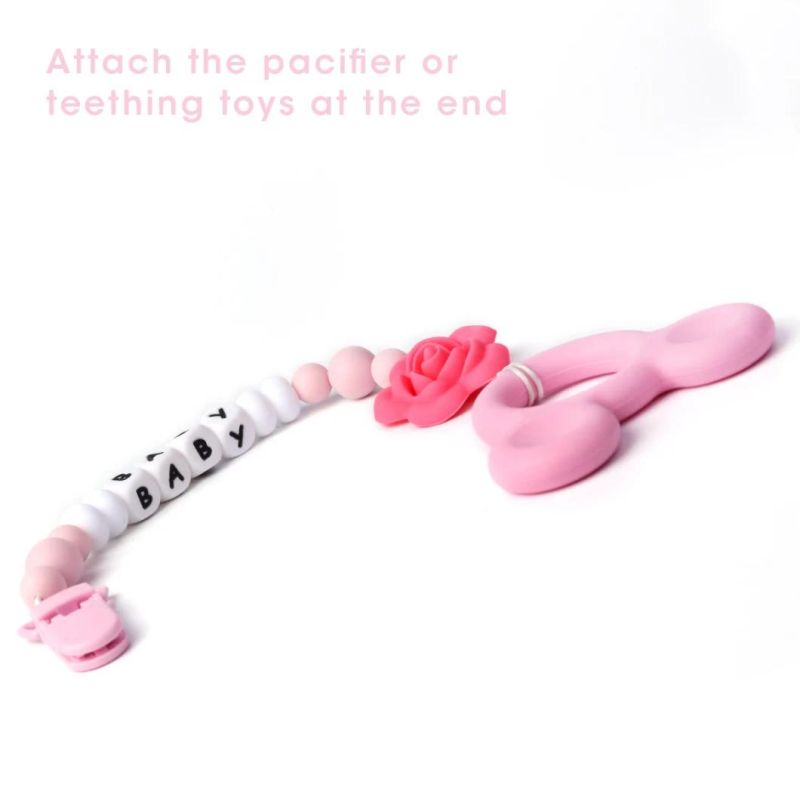 Pacifier Clip Baby Silicone Teething Beads Paci Holder Soothie Clips Teether Toy Chewbeads Baby Birthday Shower Gift