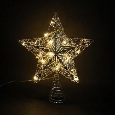 BSCI Factory Sale 20*6*25cm+T20L; Gold Iron Material Tree Top Star with Glitter and Light