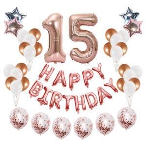 Number Latex Foil Balloons Sets 15th Happy Birthday Party Decorations