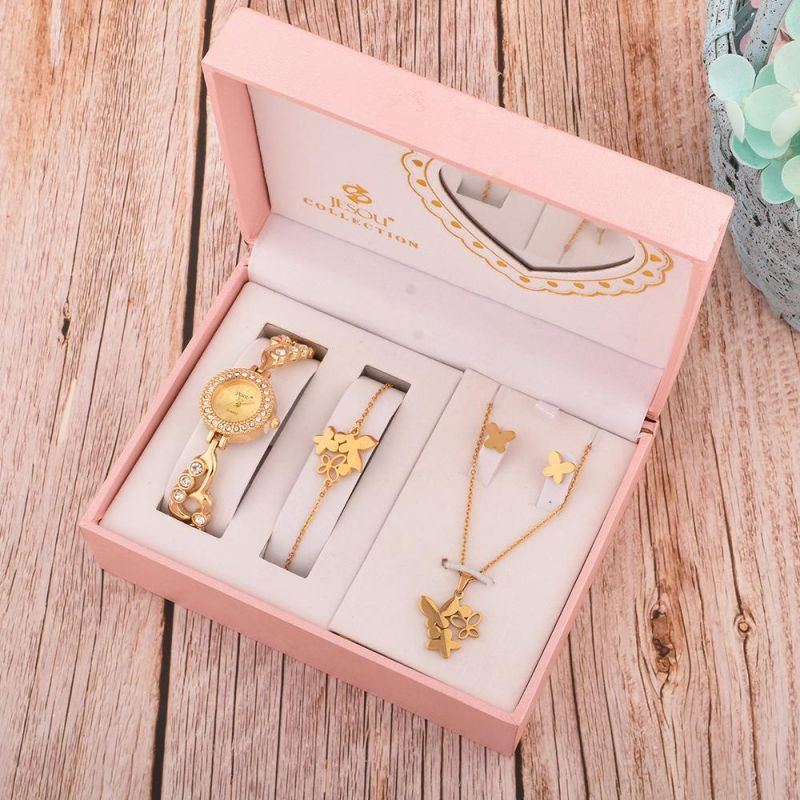 Gold Finished Mother′s Day Gift Set with Peace Tree Metal Jewelry Set and Watch