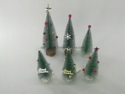 Christmas Tree Mini Pine Tree with Wood Base DIY Home Table Top Decor for Christmas Artificial Frosted Sisal Small Trees