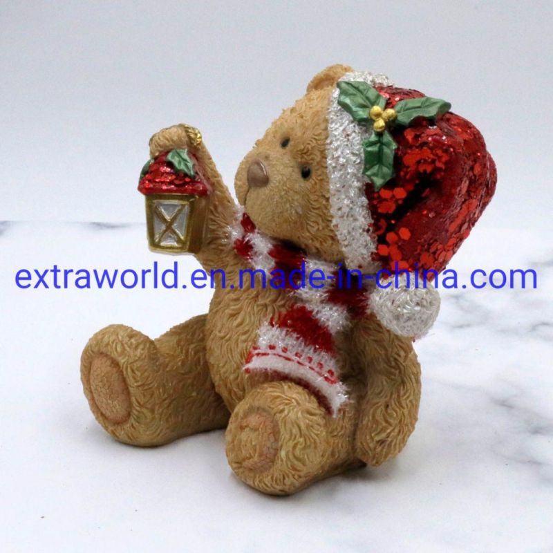 Cute Cartoon Teddy Bear Holding Christmas Lantern Table Top Decoration