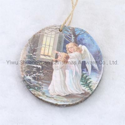 Christmas Wooden Round Decor for Holiday Wedding Party Decoration Supplies Hook Ornament Craft Gifts