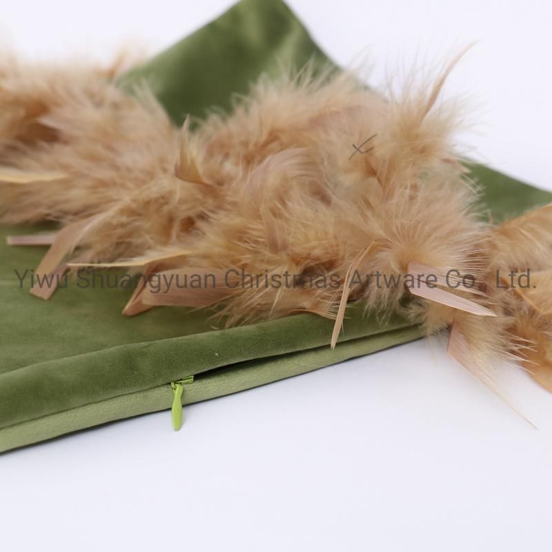 New Design Christmas Bolster Pillow with Feather for Holiday Wedding Party Home Decoration Hook Ornament Craft Gifts