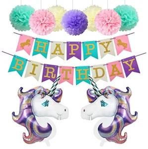 Umiss Paper Unicornl Balloons Happy Birthday Banner Unicorn Birthday Party Decorations OEM