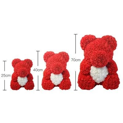 Best Sell Design Foam Rose Teddy Bear PE Flower 25cm Bear with Transparent Gift Box